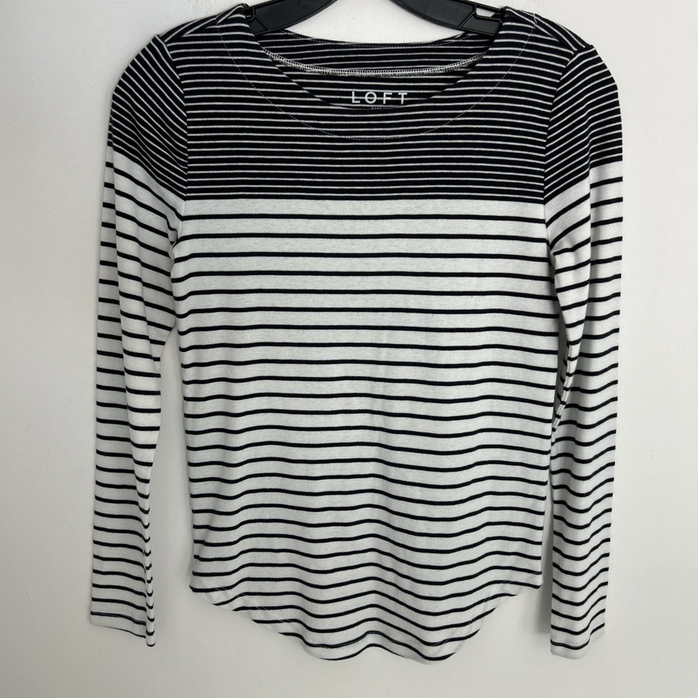 Loft Blouse Womens XS Blue And White Stripes Long Sleeve Super Soft